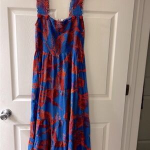 FIGUE Luella Poplin Maxi Dress Sz XS Vibrant Blue and Red Sleeveless Dress